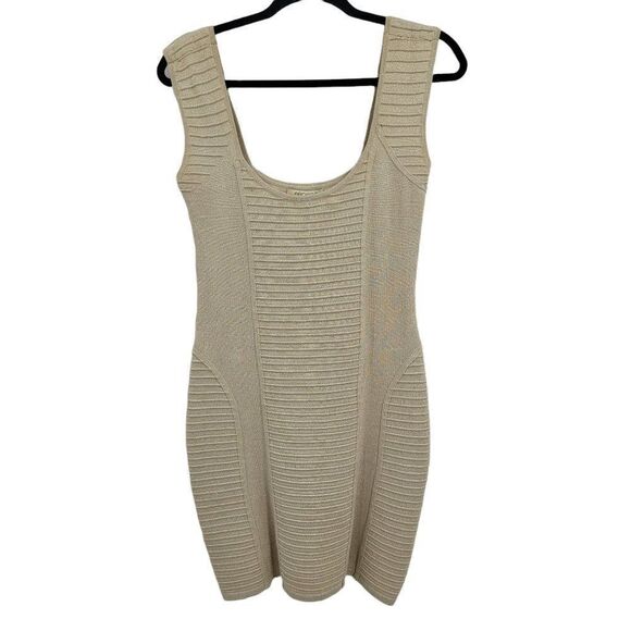 Vtg Y2K Arden B. Dress Knit Bodycon Gold Metallic Flecked Rib Stripe Detail Sz L - Picture 4 of 9